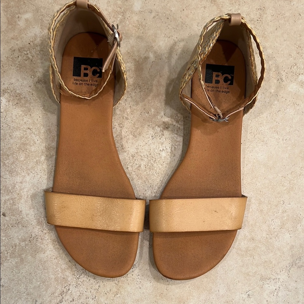 BCBG Tan Sandals Minimalist Flat Design